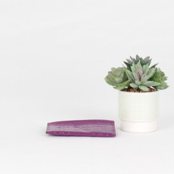 Coach Signature Embossed Purple Card Case - Picture 4 of 5